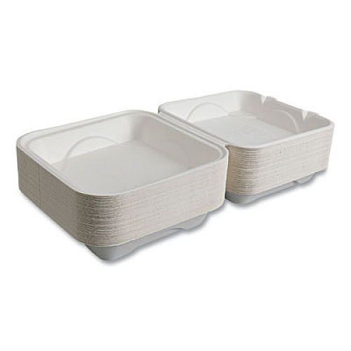 Eco-Products Vanguard Renewable and Compostable Sugarcane Clamshells, 9 x 9 x 3, White, 200/Carton (EPHC91NFA)