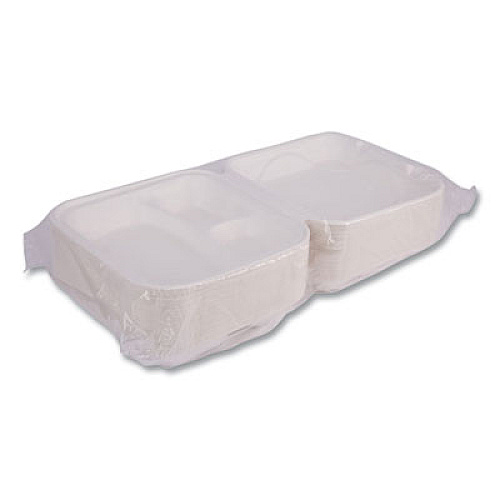 Eco-Products Vanguard Renewable and Compostable Sugarcane Clamshells, 3 Compartments, 9 x 9 x 3, White, 200/Carton (EPHC93NFA)