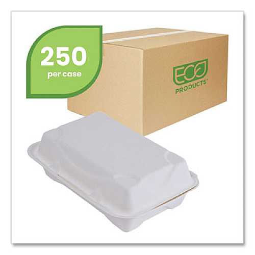 Eco-Products Vanguard Renewable and Compostable Sugarcane Clamshells, 9 x 6 x 3, White, 250/Carton (EPHC96NFA)
