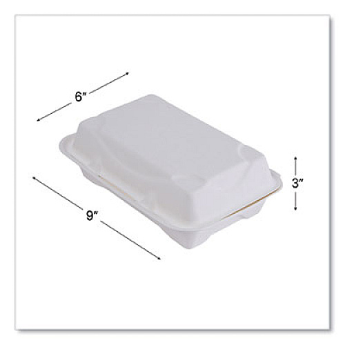 Eco-Products Vanguard Renewable and Compostable Sugarcane Clamshells, 9 x 6 x 3, White, 250/Carton (EPHC96NFA)