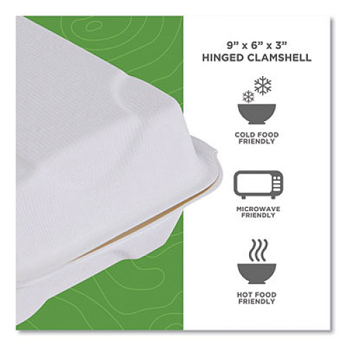 Eco-Products Vanguard Renewable and Compostable Sugarcane Clamshells, 9 x 6 x 3, White, 250/Carton (EPHC96NFA)