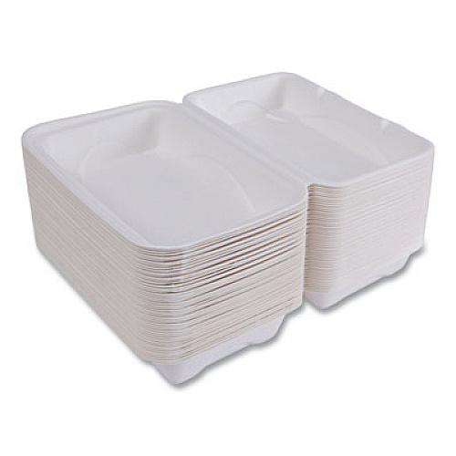 Eco-Products Vanguard Renewable and Compostable Sugarcane Clamshells, 9 x 6 x 3, White, 250/Carton (EPHC96NFA)