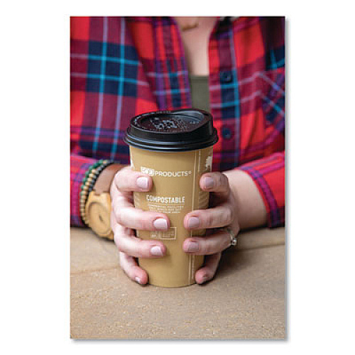 Eco-Products EcoLid 25% Recycled Content Hot Cup Lid, Fits 10 oz to 20 oz Hot Cups, Plastic, Black, 100/Pack, 10 Packs/Carton (EPHL16BR)