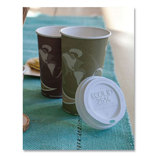 Eco-Products EcoLid 25% Recycled Content Hot Cup Lid, Fits 10 oz to 20 oz Hot Cups, Plastic, White, 100/Pack, 10 Packs/Carton (EPHL16WR)