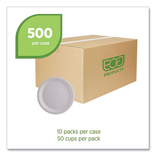 Eco-Products Vanguard Renewable and Compostable Sugarcane Plates, 10" dia, White, 500/Carton (EPP005NFA)