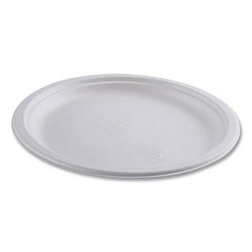 Eco-Products Vanguard Renewable and Compostable Sugarcane Plates, 10" dia, White, 500/Carton (EPP005NFA)