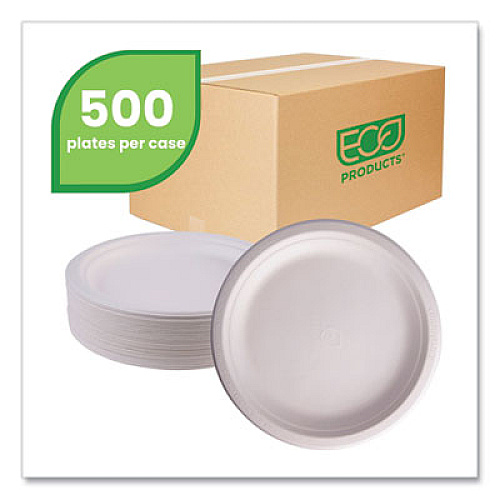 Eco-Products Vanguard Renewable and Compostable Sugarcane Plates, 9" dia, White, 500/Carton (EPP013NFA)