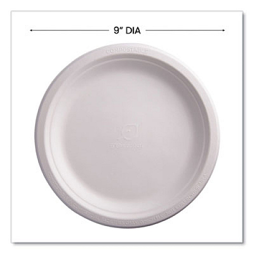 Eco-Products Vanguard Renewable and Compostable Sugarcane Plates, 9" dia, White, 500/Carton (EPP013NFA)