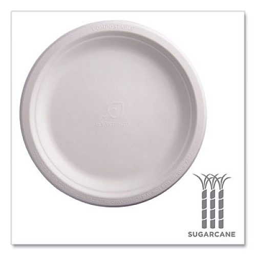 Eco-Products Vanguard Renewable and Compostable Sugarcane Plates, 9" dia, White, 500/Carton (EPP013NFA)