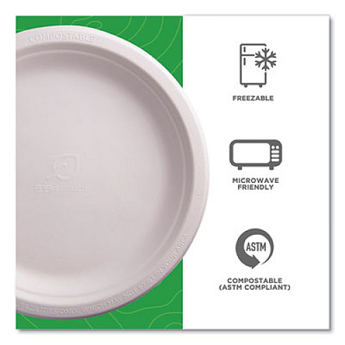 Eco-Products Vanguard Renewable and Compostable Sugarcane Plates, 9" dia, White, 500/Carton (EPP013NFA)
