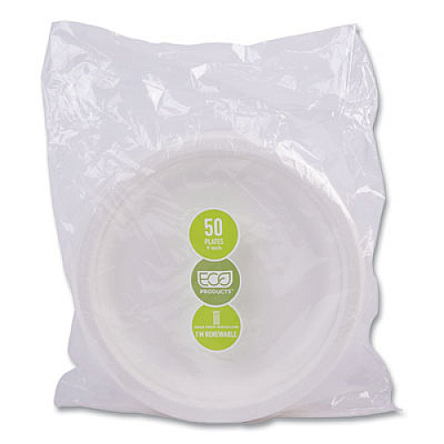 Eco-Products Vanguard Renewable and Compostable Sugarcane Plates, 9" dia, White, 500/Carton (EPP013NFA)