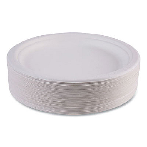 Eco-Products Vanguard Renewable and Compostable Sugarcane Plates, 9" dia, White, 500/Carton (EPP013NFA)
