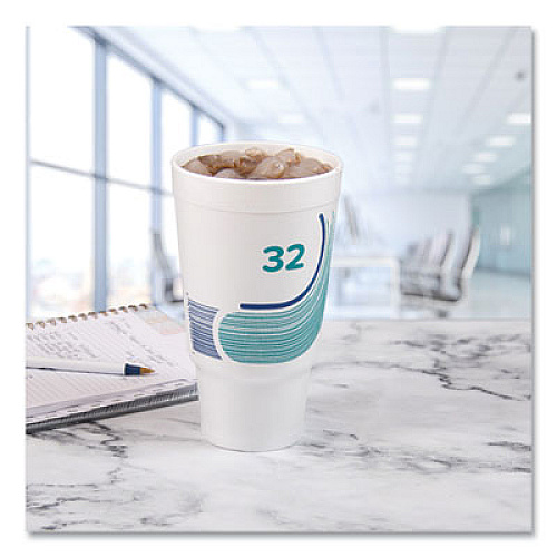 Dart Breeze Hot/Cold Insulated Foam Drinking Cups, Pedestal Cup, 32 oz, Teal/White/Blue, 400/Carton (32AJ20B)