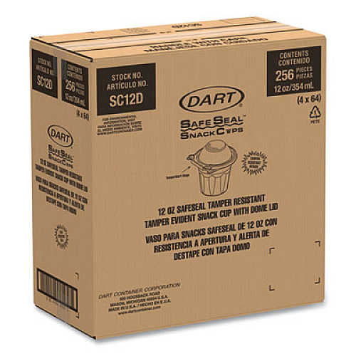 Dart SafeSeal Tamper-Resistant, Tamper Evident Bowls, Dome Lid, 12 oz, 4.36 x 8.84 x 4.52, Clear, Plastic, 256/Carton (SC12D)