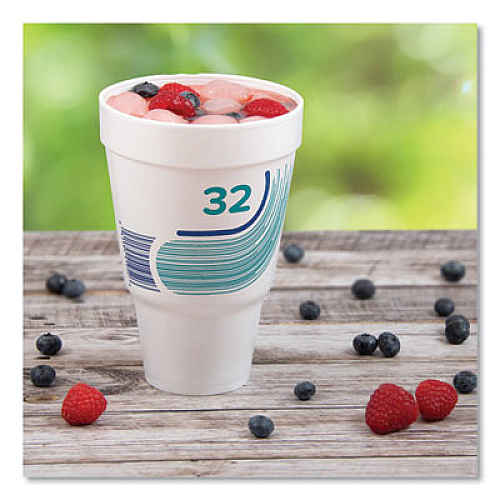 Dart Breeze Hot/Cold Insulated Foam Drinking Cups, Squat Pedestal Cup, 32 oz, Teal/White/Blue, 500/Carton (32AJ32B)