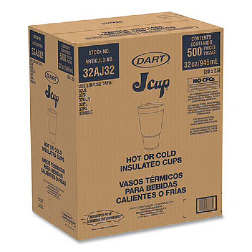 Dart Breeze Hot/Cold Insulated Foam Drinking Cups, Squat Pedestal Cup, 32 oz, Teal/White/Blue, 500/Carton (32AJ32B)