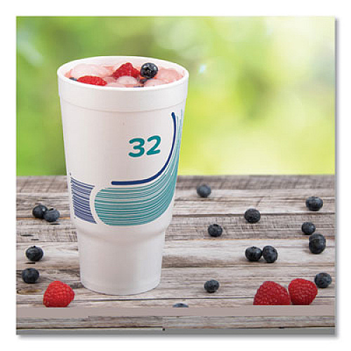Dart Breeze Hot/Cold Insulated Foam Drinking Cups, Pedestal Cup, 32 oz, Teal/White/Blue, 400/Carton (32AJ20B)