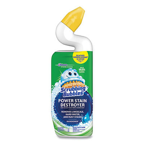 Scrubbing Bubbles Power Stain Destroyer Toilet Bowl Disinfectant, Rainshower Scent, 24 oz Bottle, 6/Carton (387234)