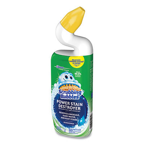 Scrubbing Bubbles Power Stain Destroyer Toilet Bowl Disinfectant, Rainshower Scent, 24 oz Bottle, 6/Carton (387234)