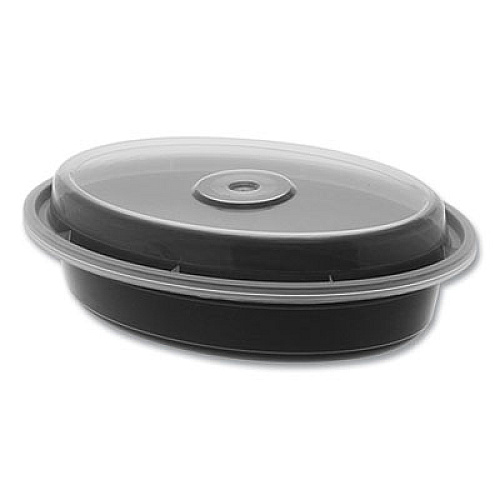 Pactiv Evergreen Newspring VERSAtainer Microwavable Containers, Oval, 12 oz, 6.8 x 4.8 x 1.45, Black/Clear, Plastic, 150/Carton (OC12B)