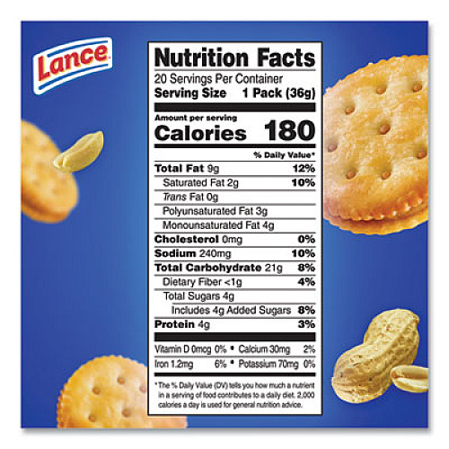 Lance Toasty Crackers, Peanut Butter, 1.25 oz Packet, 24/Box (SN40654)