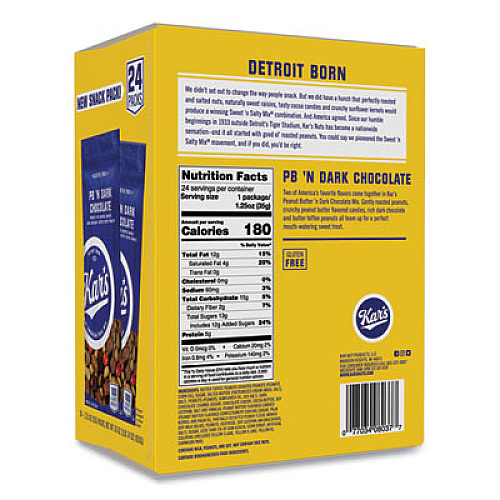 Kar's Trail Mix, Dark Chocolate/Peanut Butter, 1.25 oz Packet, 24/Box (08037)