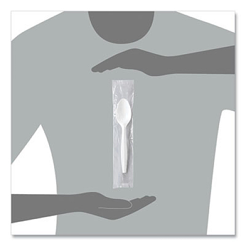SOLO Regal Mediumweight Cutlery, Individually Wrapped, Spoon, Plastic, White, 1,000/Carton (MOW30007)