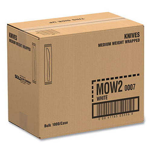 SOLO Regal Mediumweight Cutlery, Individually Wrapped, Knife, Plastic, White, 1,000/Carton (MOW20007)