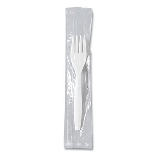 SOLO Regal Mediumweight Cutlery, Individually Wrapped, Fork, Plastic, White, 1,000/Carton (MOW10007)
