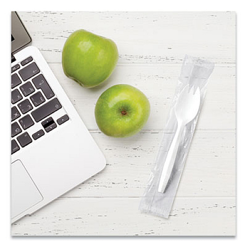 SOLO Regal Mediumweight Cutlery, Individually Wrapped, Spork, Plastic, White, 1,000/Carton (MOW60007)