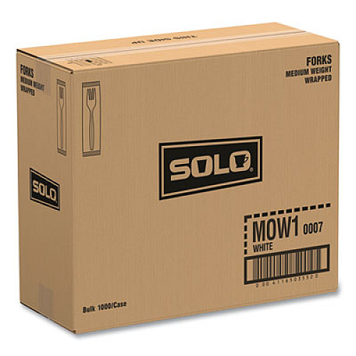 SOLO Regal Mediumweight Cutlery, Individually Wrapped, Fork, Plastic, White, 1,000/Carton (MOW10007)
