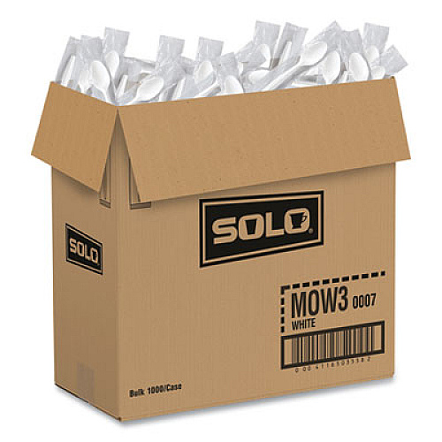 SOLO Regal Mediumweight Cutlery, Individually Wrapped, Spoon, Plastic, White, 1,000/Carton (MOW30007)