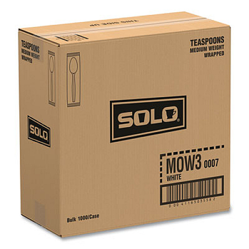 SOLO Regal Mediumweight Cutlery, Individually Wrapped, Spoon, Plastic, White, 1,000/Carton (MOW30007)