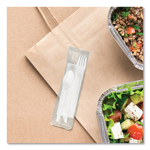 SOLO Regal Mediumweight Cutlery Kit, Individually Wrapped, Fork/Knife/Napkin/Spoon, Plastic, White, 250/Carton (MOW9Y0007)