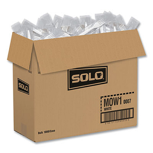 SOLO Regal Mediumweight Cutlery, Individually Wrapped, Fork, Plastic, White, 1,000/Carton (MOW10007)