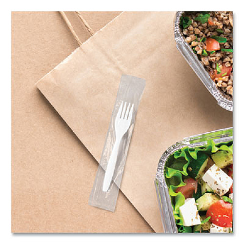 SOLO Regal Mediumweight Cutlery, Individually Wrapped, Fork, Plastic, White, 1,000/Carton (MOW10007)