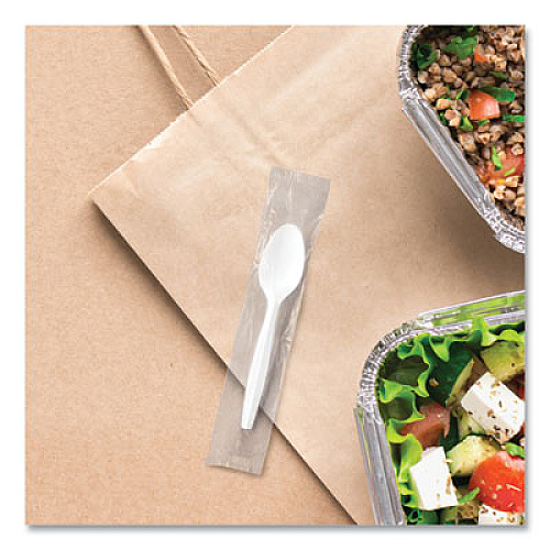 SOLO Regal Mediumweight Cutlery, Individually Wrapped, Spoon, Plastic, White, 1,000/Carton (MOW30007)