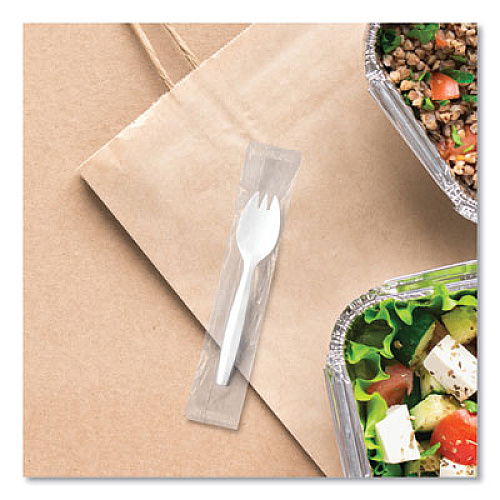 SOLO Regal Mediumweight Cutlery, Individually Wrapped, Spork, Plastic, White, 1,000/Carton (MOW60007)