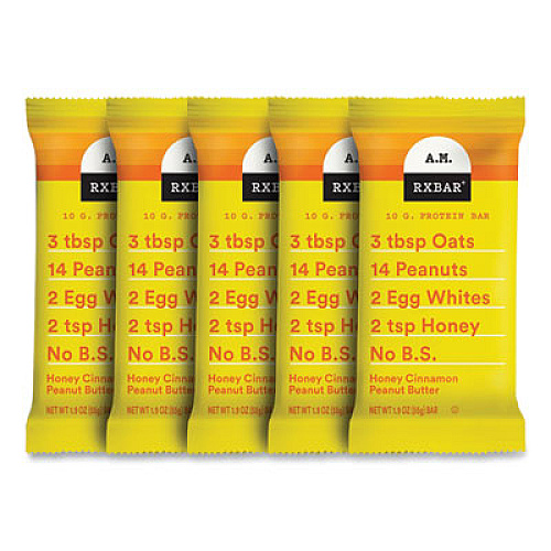 A.M. RXBAR Adult Bars, Honey Cinnamon Peanut Butter, 1.9 oz Bar, 5 Bars/Packs, 2 Packs/Carton (60000748)