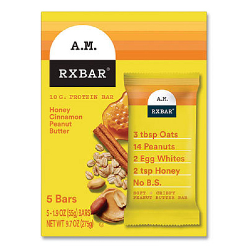 A.M. RXBAR Adult Bars, Honey Cinnamon Peanut Butter, 1.9 oz Bar, 5 Bars/Packs, 2 Packs/Carton (60000748)
