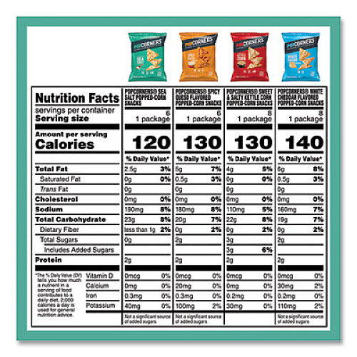PopCorners Popped Corn Chips Snacks Variety Pack, Assorted Flavors, 1 oz Bag, 28/Pack (22002179)