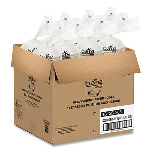 SOLO Bare Eco-Forward Clay-Coated Paper Dinnerware, ProPlanet Seal, Bowl, 12 oz, White, 125/Bag, 8 Bags/Carton (HB12B)