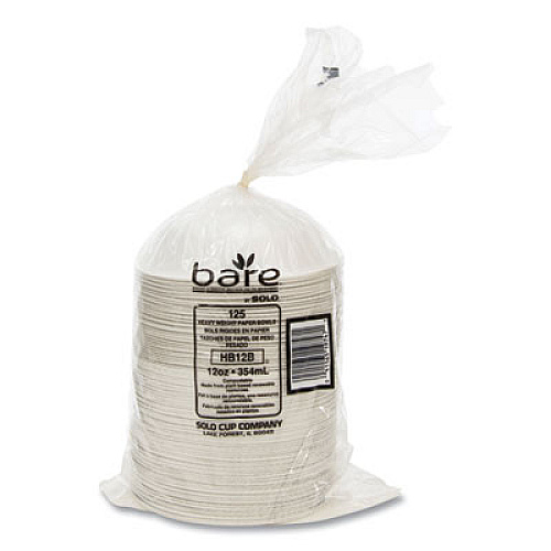 SOLO Bare Eco-Forward Clay-Coated Paper Dinnerware, ProPlanet Seal, Bowl, 12 oz, White, 125/Bag, 8 Bags/Carton (HB12B)