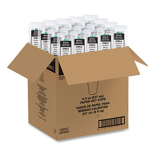 SOLO Compostable Paper Hot Cups, ProPlanet Seal, 8 oz, White/Green, 1,000/Carton (378PLAPLANET)
