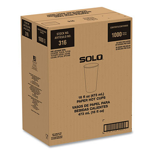 SOLO Compostable Paper Hot Cups, ProPlanet Seal, 16 oz, White/Green, 1,000/Carton (316PLAPLANET)