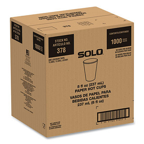 SOLO Compostable Paper Hot Cups, ProPlanet Seal, 8 oz, White/Green, 1,000/Carton (378PLAPLANET)