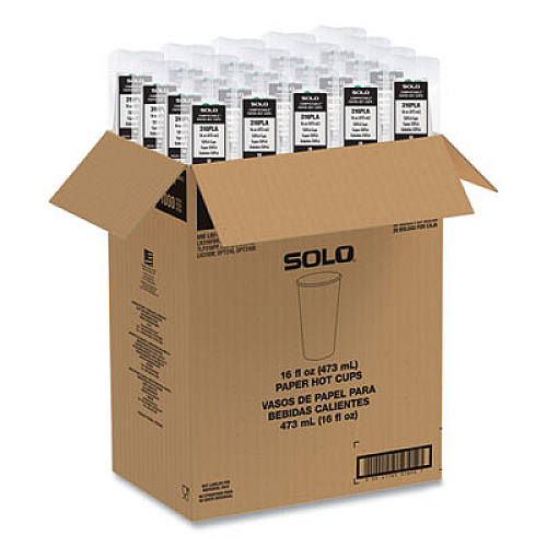 SOLO Compostable Paper Hot Cups, ProPlanet Seal, 16 oz, White/Green, 1,000/Carton (316PLAPLANET)
