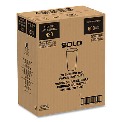 SOLO Compostable Paper Hot Cups, ProPlanet Seal, 20 oz, White/Green, 600/Carton (420PLAPLANET)