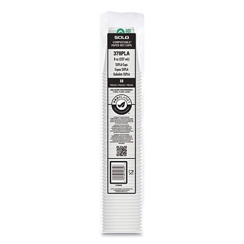 SOLO Compostable Paper Hot Cups, ProPlanet Seal, 8 oz, White/Green, 1,000/Carton (378PLAPLANET)