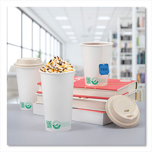 SOLO Compostable Paper Hot Cups, ProPlanet Seal, 20 oz, White/Green, 600/Carton (420PLAPLANET)